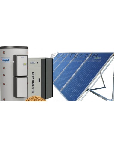 ECO CALOR C S3 - 25KW 800Lt PUFFERMAS2 POW 12,5mq TP - Sistema Piano Integrato Completo Solare + Pellet per ACS e Riscaldamento